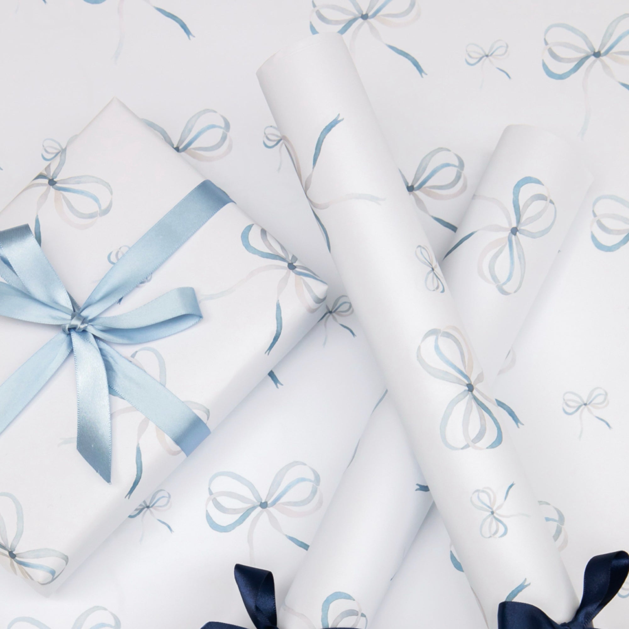 Lake Blue Bow Wrapping Paper