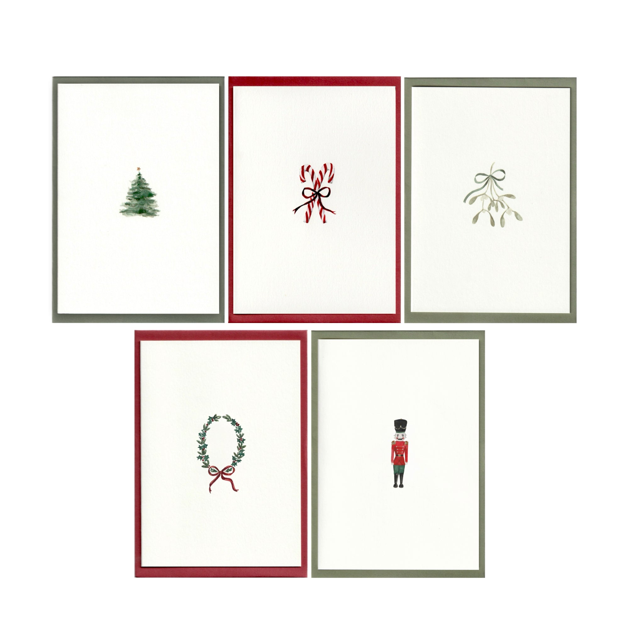 Luxury 5 set of Christmas Cards by Memo Press with a range of Christmas watercolour illustration made in Britain 