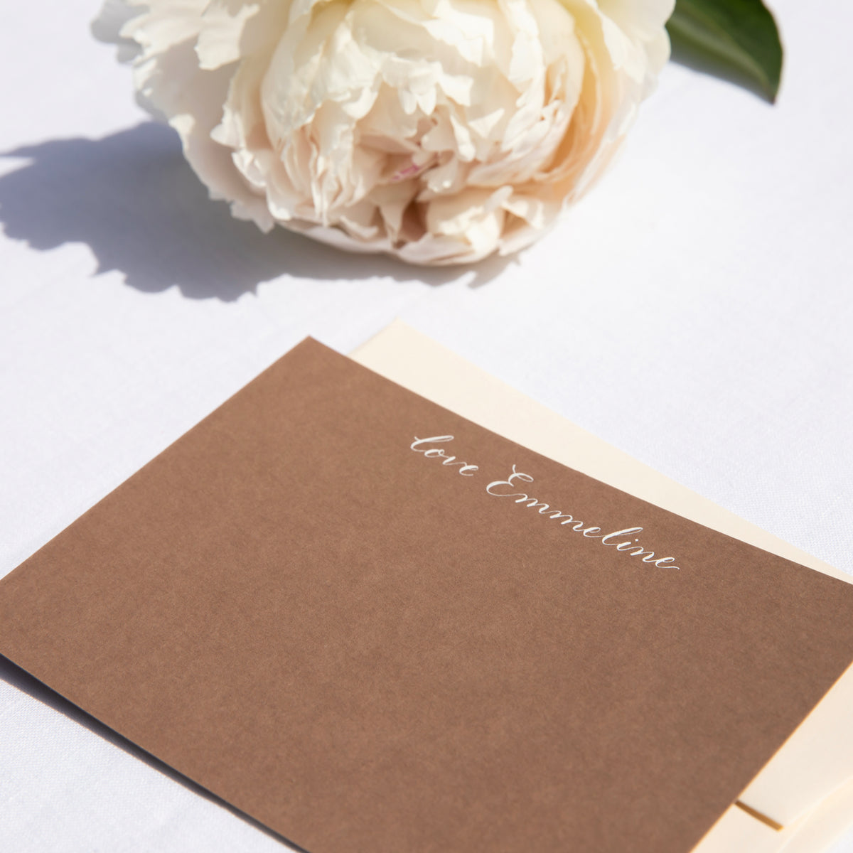 Personalised Note Cards in Nubuck Brown