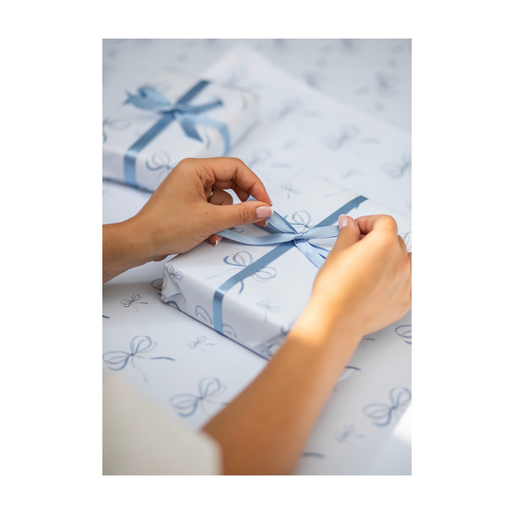 Lake Blue Bow Wrapping Paper by Memo Press