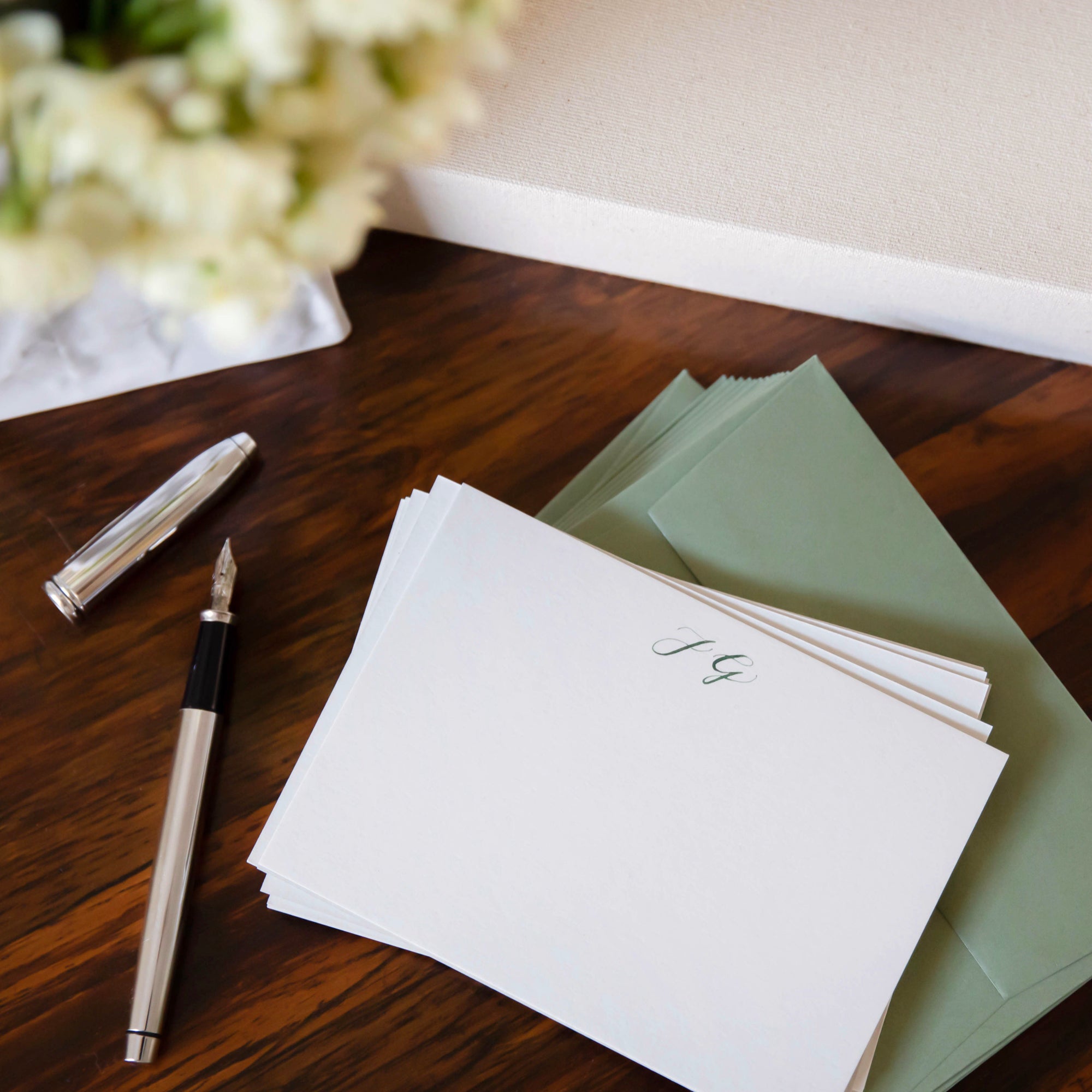 Bespoke note cards in Ballet nude pink personalised by hand with calligraphy by Memo Press