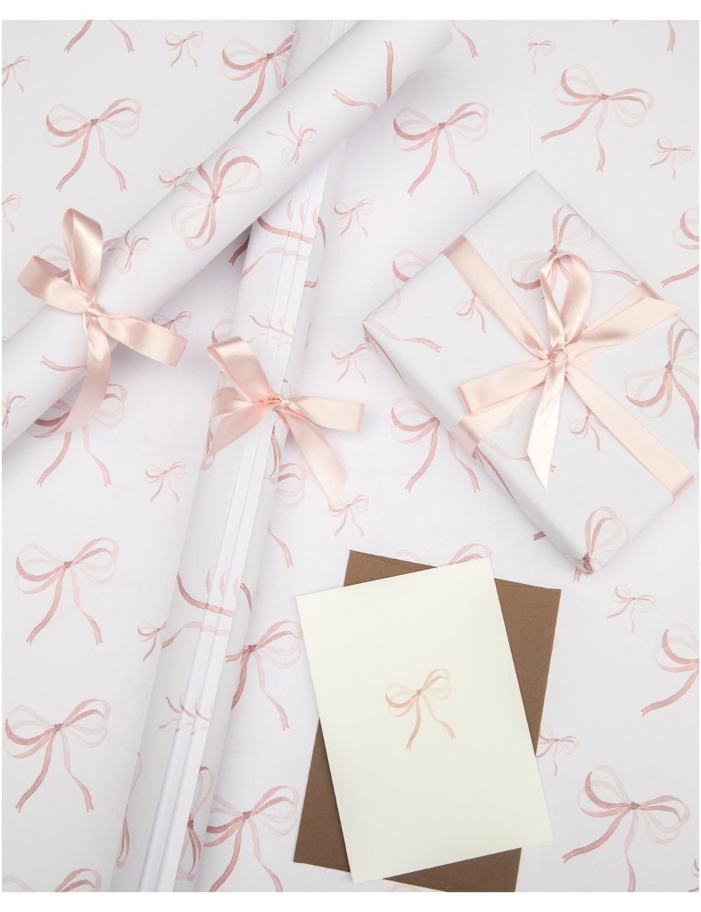 Pack of 5 Shell Pink Bow Ribbon Cards
