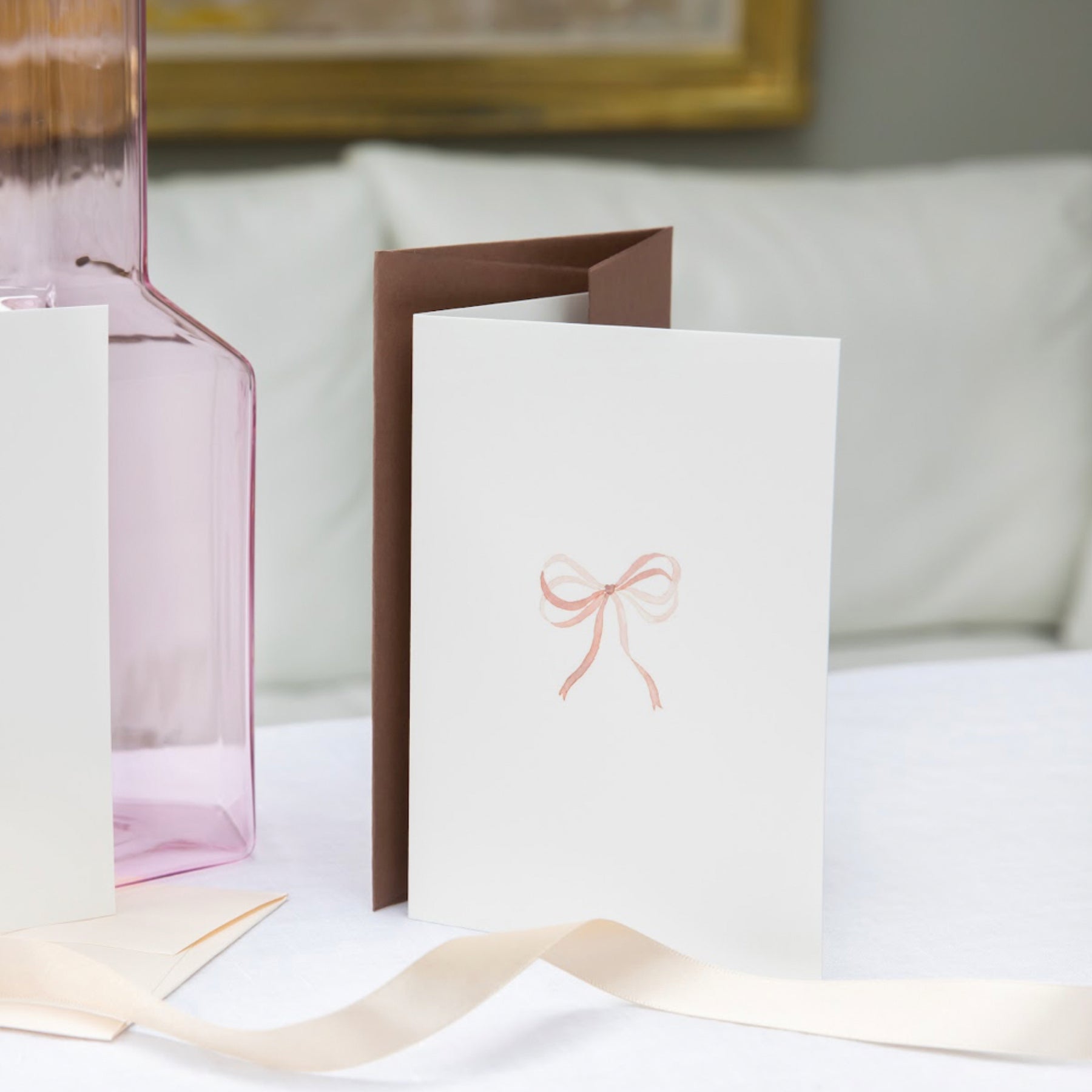 Shell Pink Bow Ribbon Greetings Card